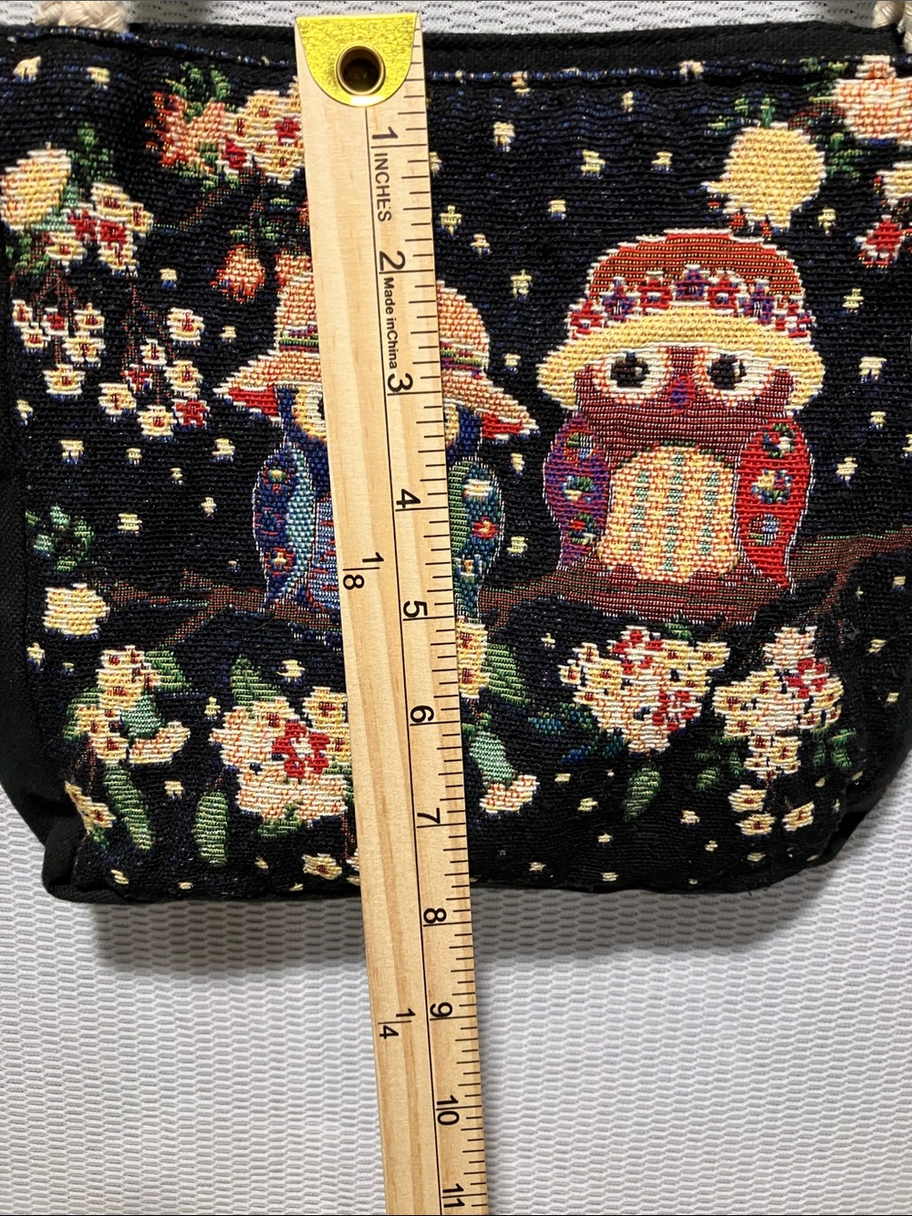 Black Owl Tapestry Tote with Cream Rope Handles - Picture 3 of 8